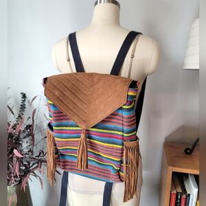 Earthbound Backpack Hippie Stripe Leather Fringe